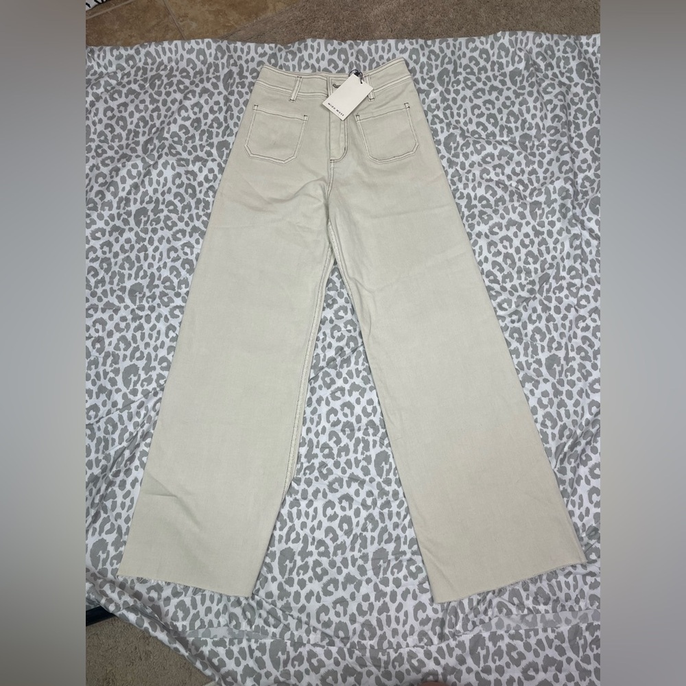 NWT MIOU MUSE - STRAIGHT WIDE LEG PANTS WITH FRONT POCKET Cream